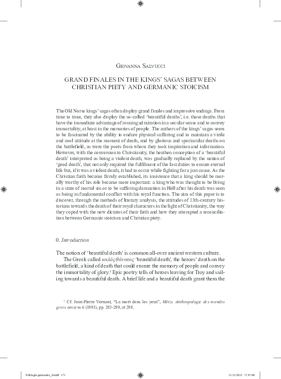 Grand Finales in the Kings’ sagas between Christian Piety and Germanic Stoicism