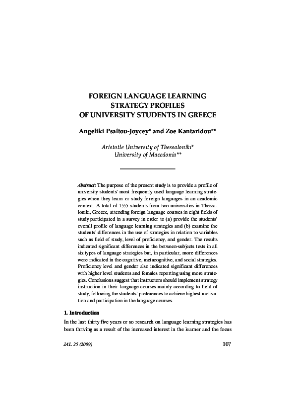 (PDF) Foreign Language Learning Strategies of University Students in Greece