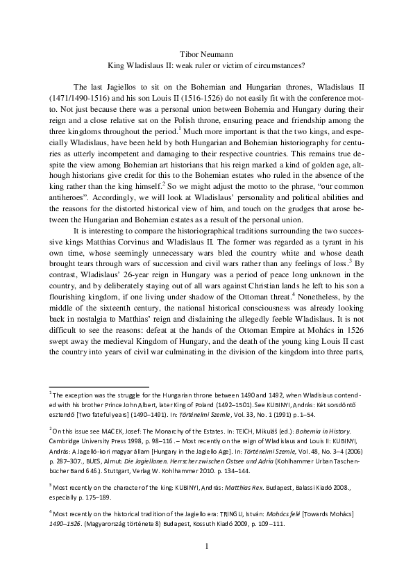 (DOC) King Wladislaus II: Weak Ruler or Victim of Circumstances ...