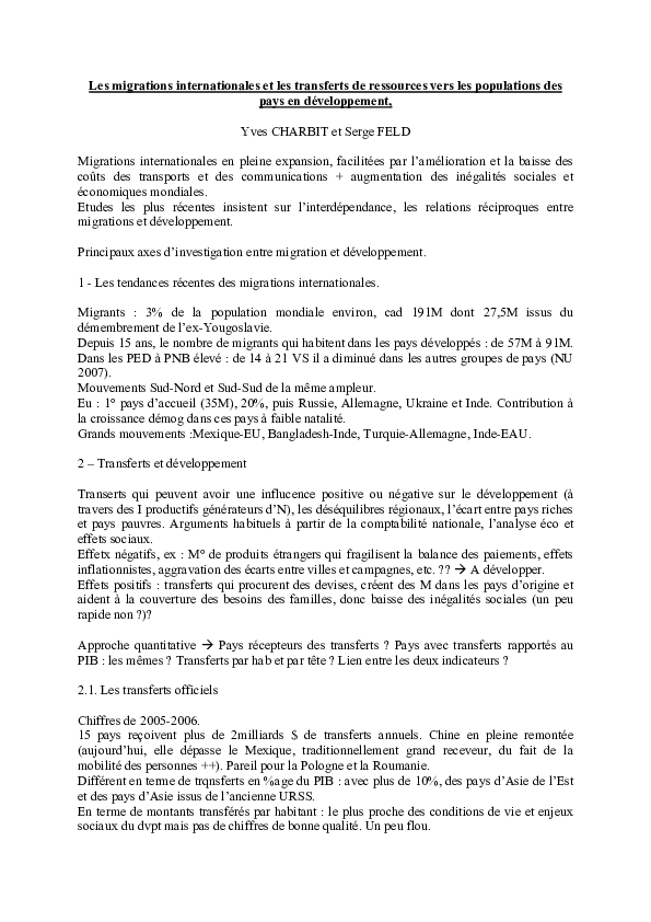 Pdf Les Migrations Internationales Et Les Transferts De Ressources