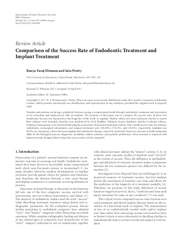 (PDF) Comparison of the Success Rate of Endodontic Treatment and