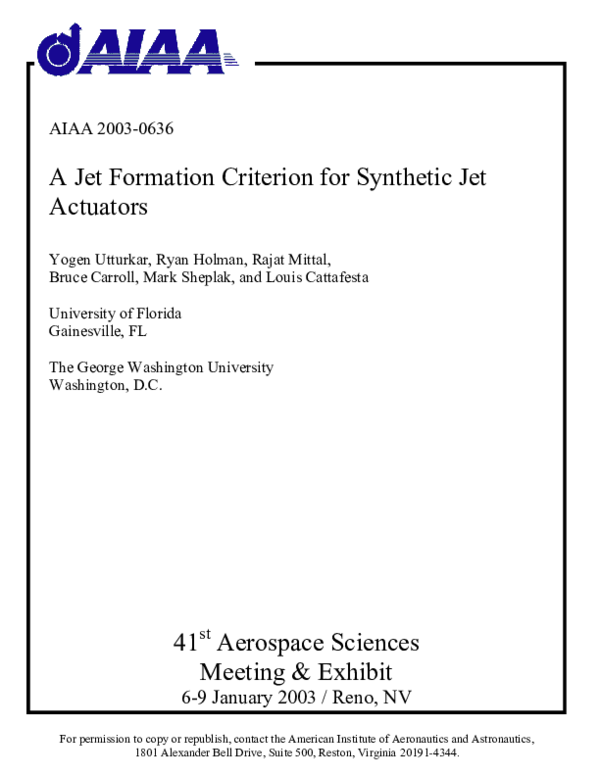 (PDF) A Jet Formation Criterion for Synthetic Jet Actuators