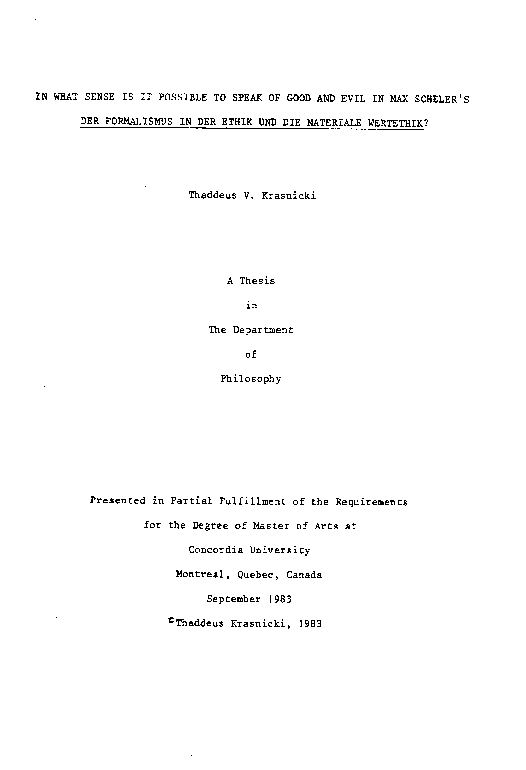 In What Sense Is It Possible To Speak of Good and Evil In Max Scheler's ...