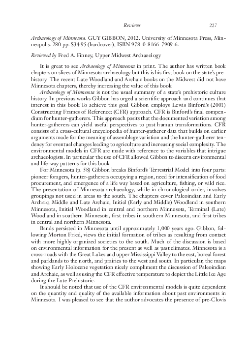 (PDF) Review of "Archeology of Minnesota" by Guy Gibbon Fred A