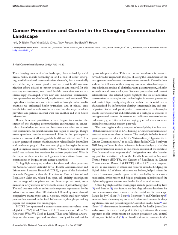 (PDF) Cancer Prevention and Control in the Changing Communication Landscape