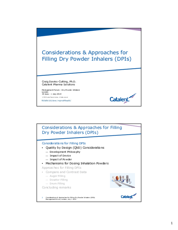(PDF) Considerations & Approaches for Filling Dry Powder Inhalers