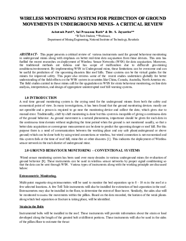 (PDF) wireless sensor network for ground monitoring and strata contol