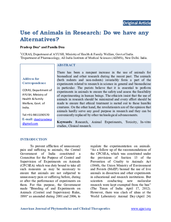 (PDF) Use of Animals in Research Do we have any Alternatives? Am