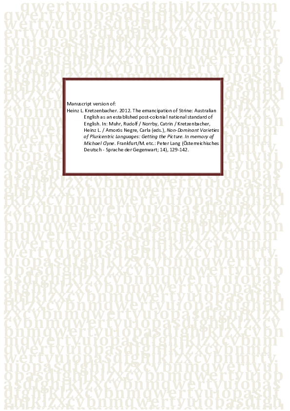 Pdf The Emancipation Of Strine Australian English As An Established Post Colonial National Standard Of English H Leo Kretzenbacher Academia Edu