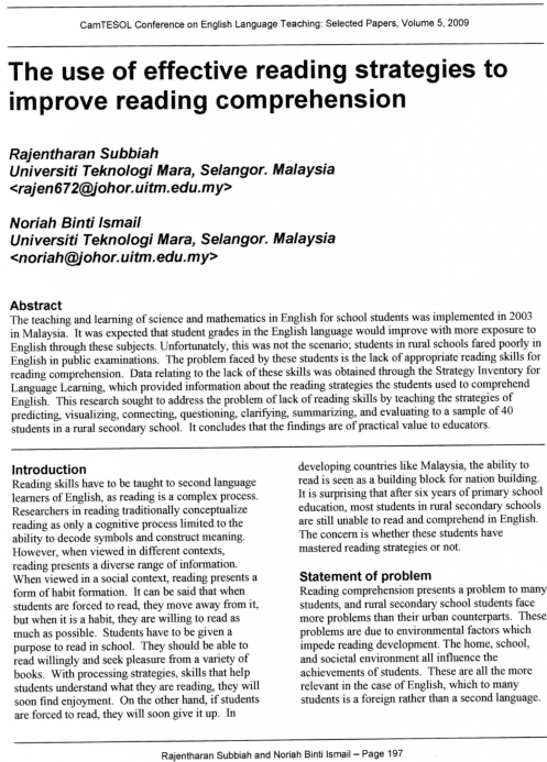 (PDF) The Use of Effective Reading Strategies to Improve Reading ...