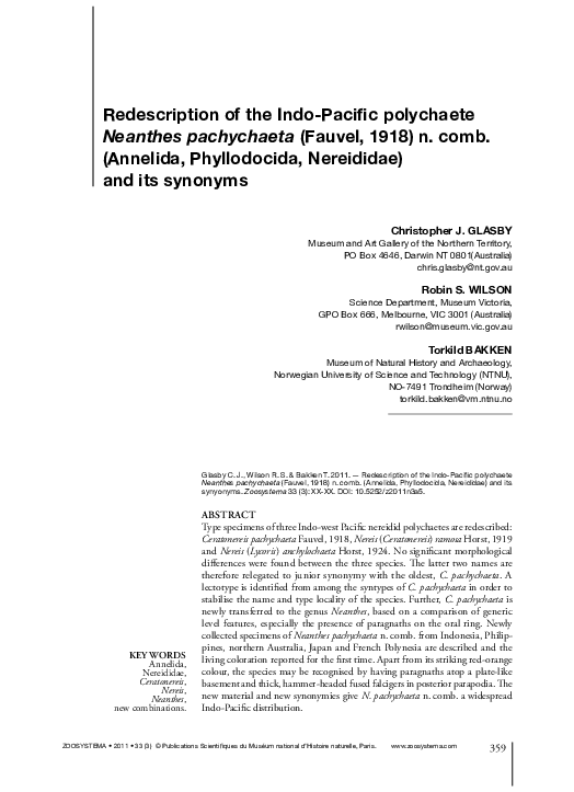 (PDF) Redescription of The Indo-Pacific polychaete Neanthes pachychaeta ...