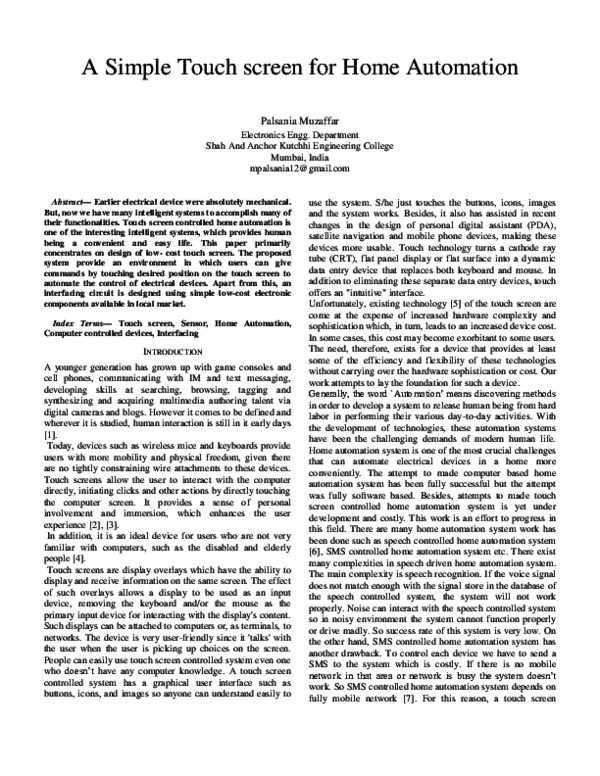 (DOC) Simple Touch Screen for Home Automation Paper Muzaffar Ali