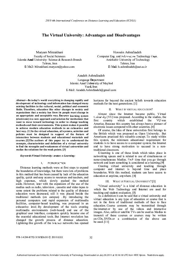 (PDF) The Virtual University: Advantages and Disadvantages