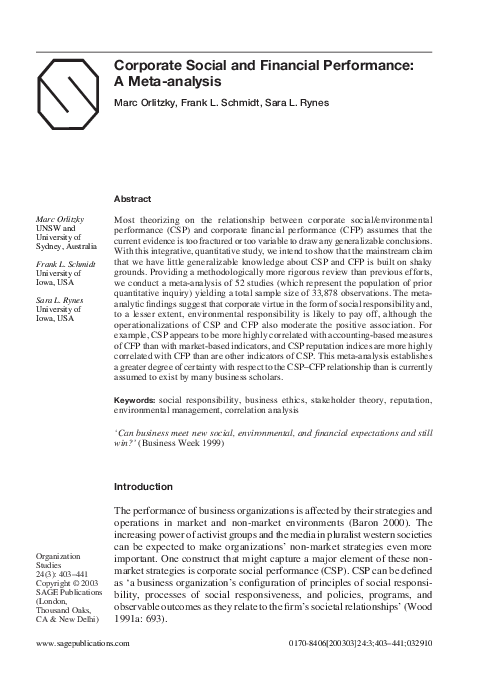 (PDF) Corporate Social and Financial Performance