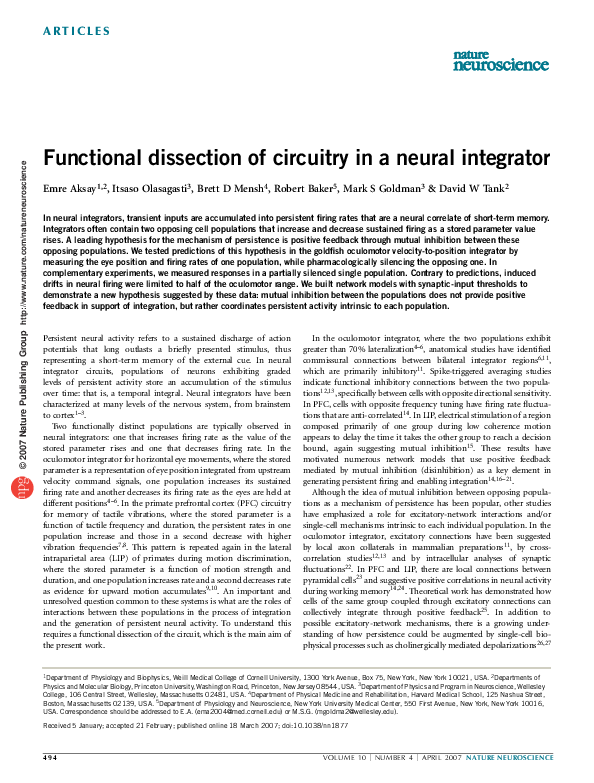 (PDF) Functional dissection of circuitry in a neural integrator