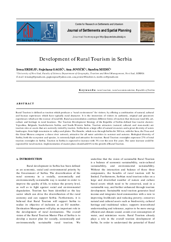 (PDF) Development of Rural Tourism in Serbia