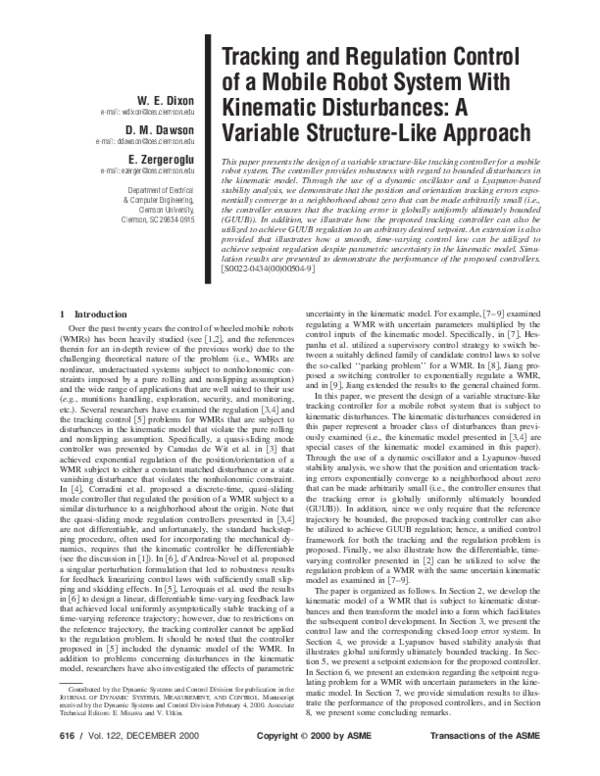 (PDF) Tracking and Regulation Control of a Mobile Robot System With ...