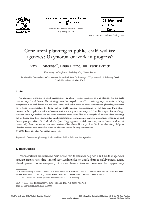 (PDF) Concurrent planning in public child welfare agencies: Oxymoron or ...