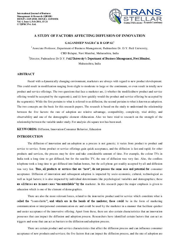  pdf a study of factors affecting diffusion of innovation