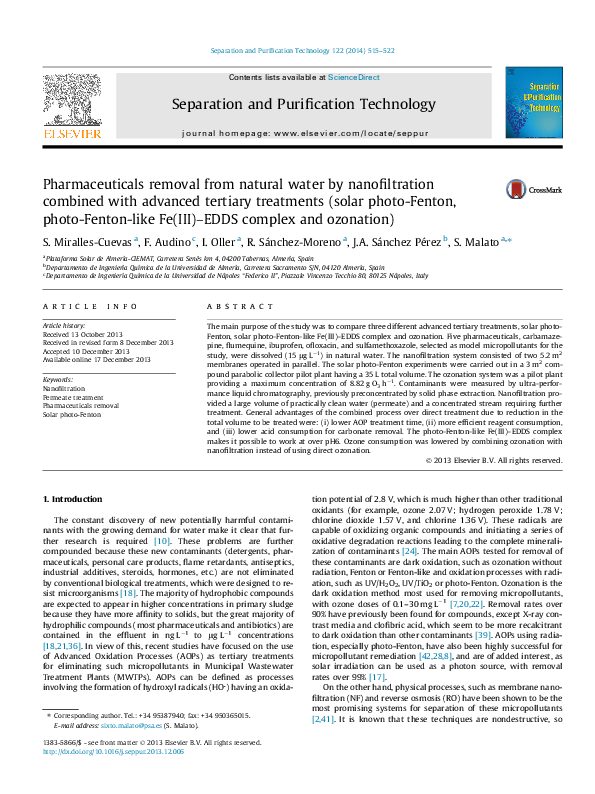(PDF) Pharmaceuticals removal from natural water by nanofiltration ...