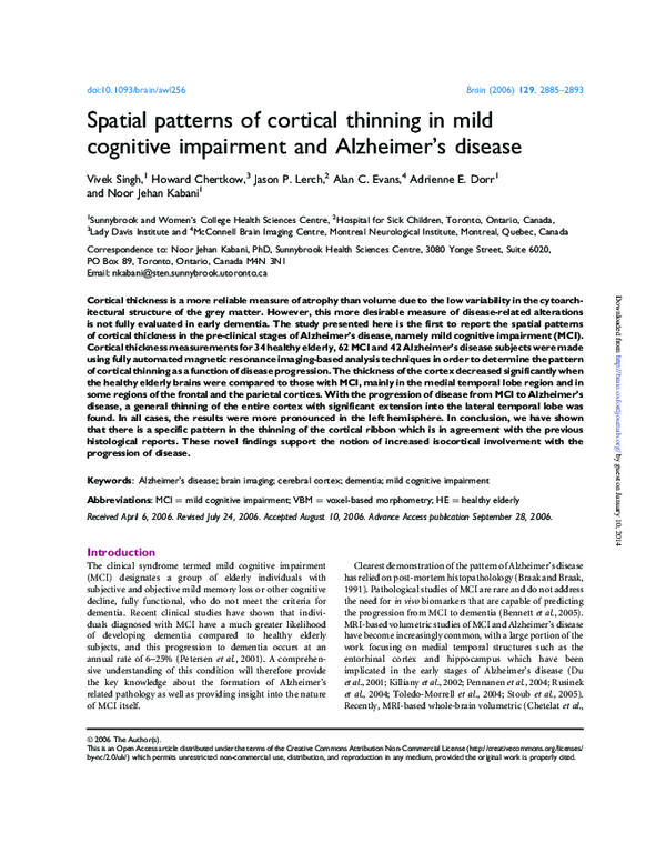 (PDF) Spatial patterns of cortical thinning in mild cognitive ...