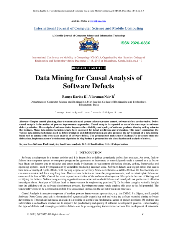 (PDF) Data Mining for Causal Analysis of Software Defects﻿