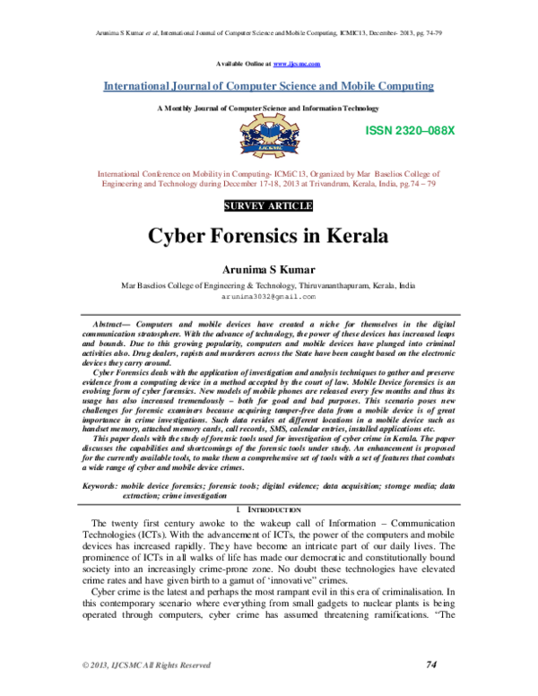 (PDF) Cyber Forensics in Kerala﻿ IJCSMC Journal Academia.edu