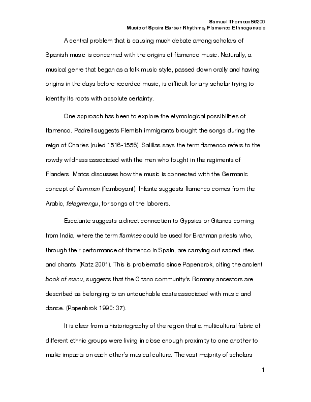 First page of “Correlates between Berber and Flamenco Rhythms”