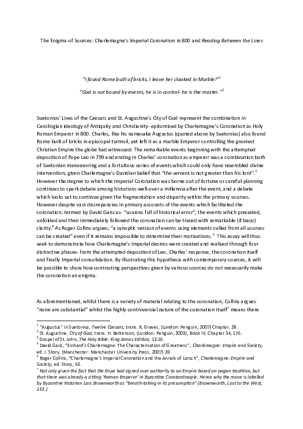 (DOC) The Enigma of Sources Charlemagne's Imperial Coronation of 800