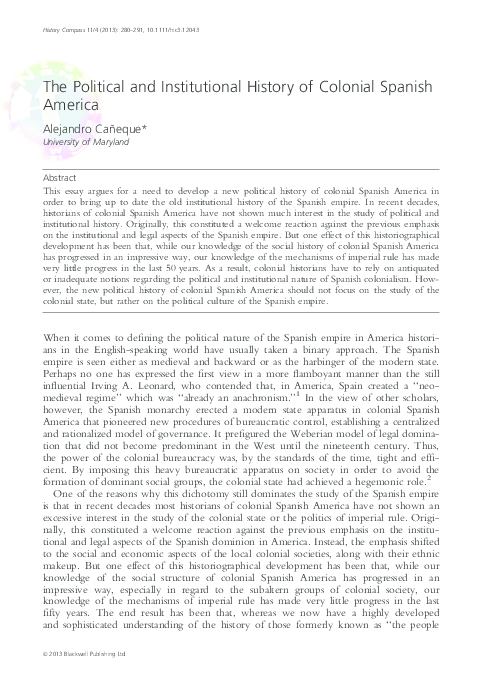 (PDF) The Political and Institutional History of Colonial Spanish America