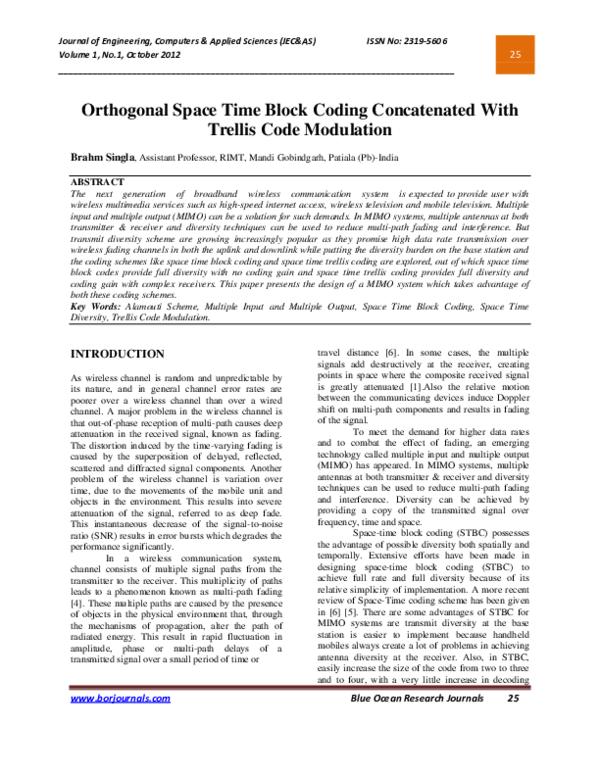 (PDF) Orthogonal Space Time Block Coding Concatenated With Trellis Code ...
