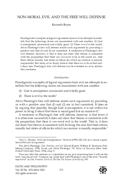 (PDF) Non-Moral Evil and the Free Will Defense