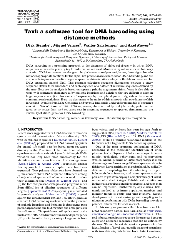 (PDF) Taxi - A software tool for DNA barcoding using distance methods
