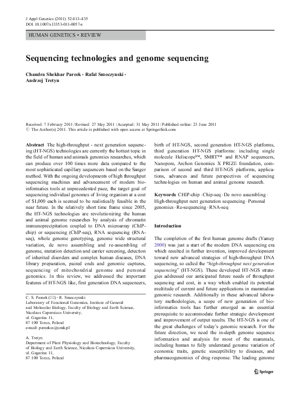 (PDF) Sequencing technologies and genome sequencing