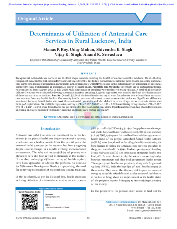 (PDF) Determinants of utilization of ante natal care services in rural ...