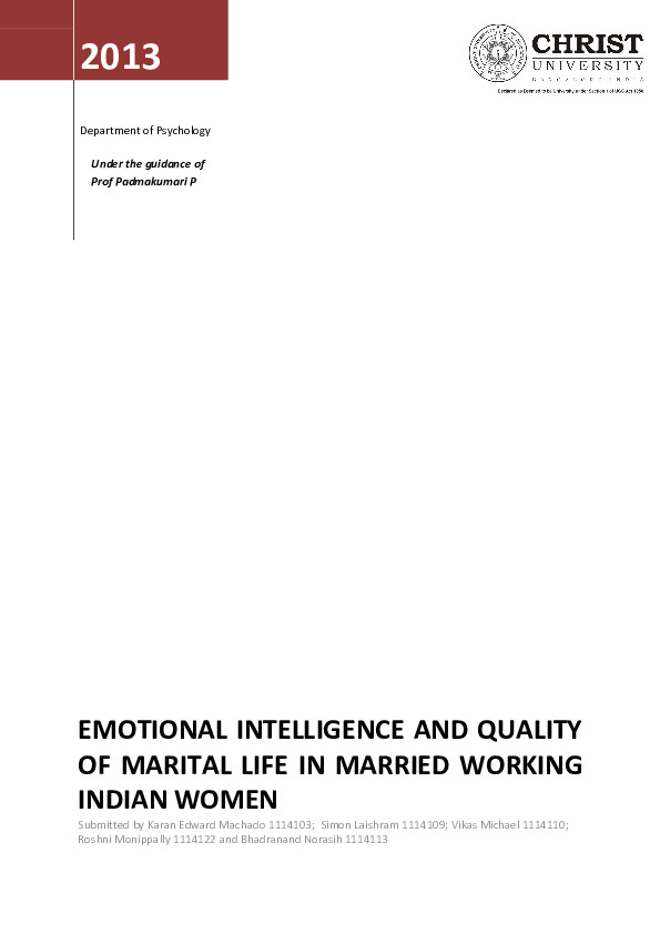 (PDF) Emotional Intelligence and Quality of Marital Life in married ...