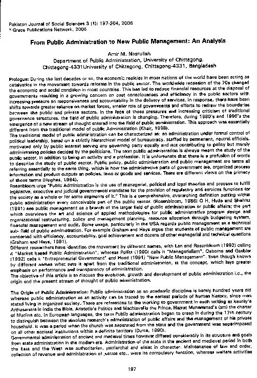 Pdf From Public Administration To New Public Management An Analysis