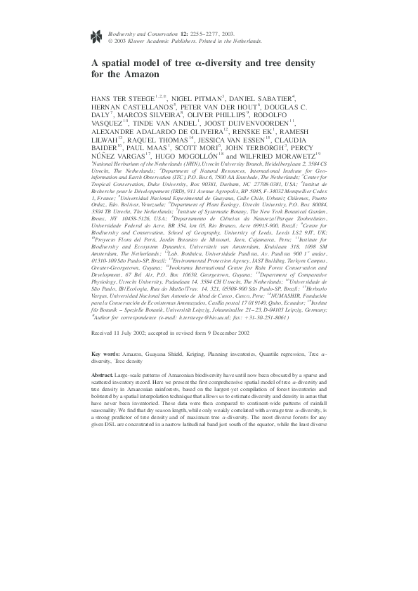 (PDF) A spatial model of tree α-diversity and tree density for the Amazon