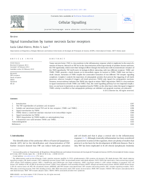 (PDF) Signal transduction by tumor necrosis factor receptors