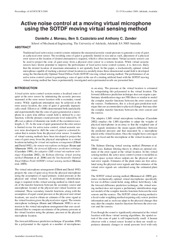 (PDF) Active noise control at a moving virtual microphone using the ...