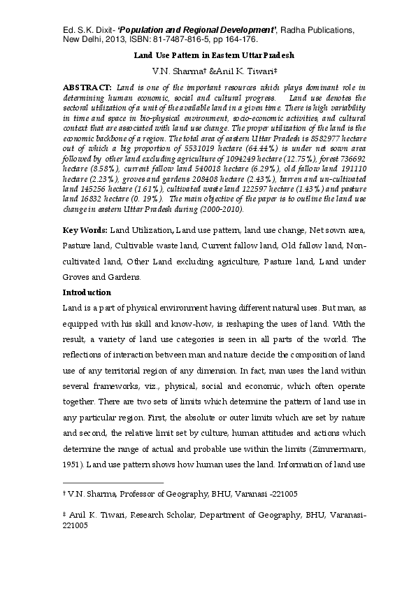 (PDF) Land Use Pattern in Eastern Uttar Pradesh Anil Kumar Tiwari