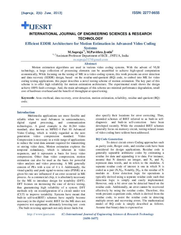 (PDF) Efficient EDDR Architecture for Motion Estimation in Advanced ...