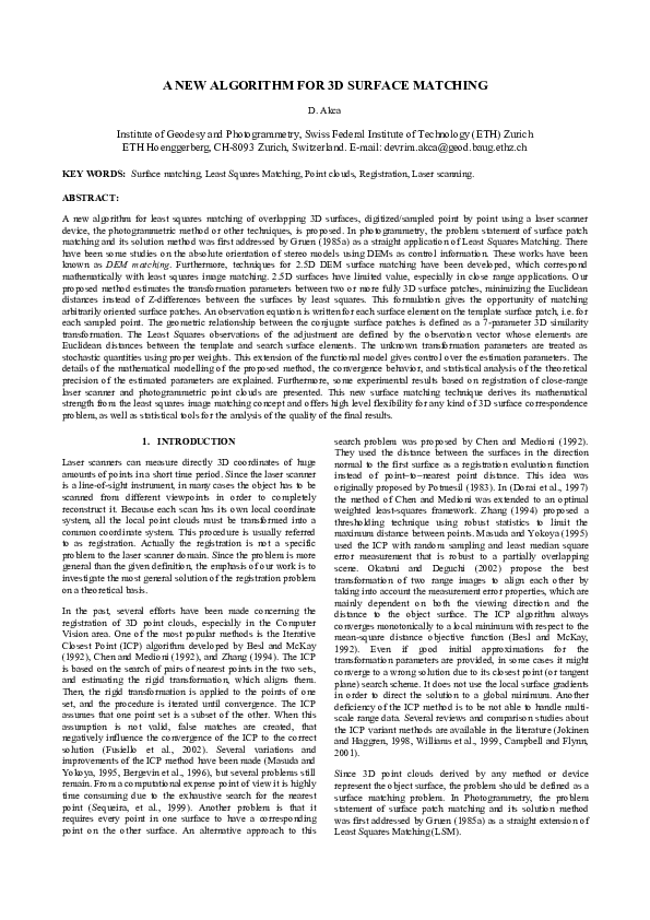 Pdf A New Algorithm For 3d Surface Matching