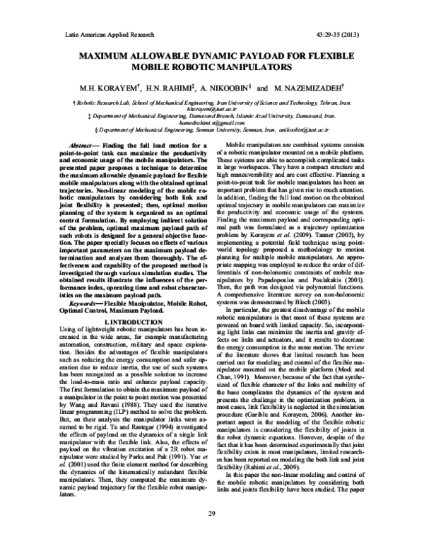 (PDF) MAXIMUM ALLOWABLE DYNAMIC PAYLOAD FOR FLEXIBLE MOBILE ROBOTIC ...