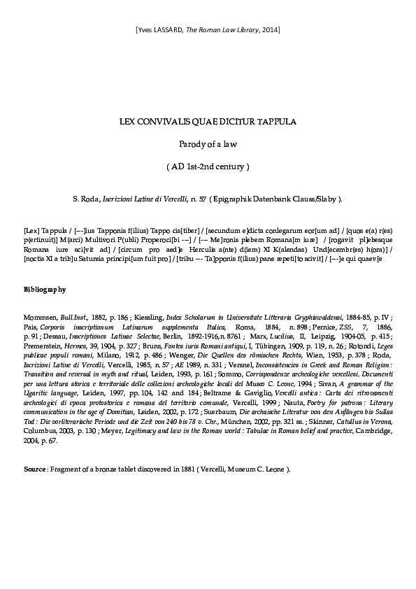 (PDF) Lex convivalis quae dicitur Tappula