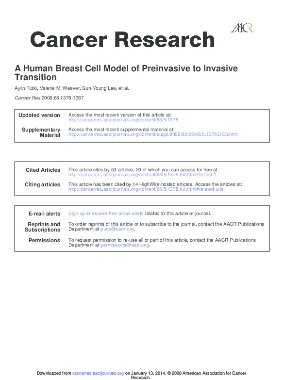 (PDF) A human breast cell model of pre-invasive to invasive transition