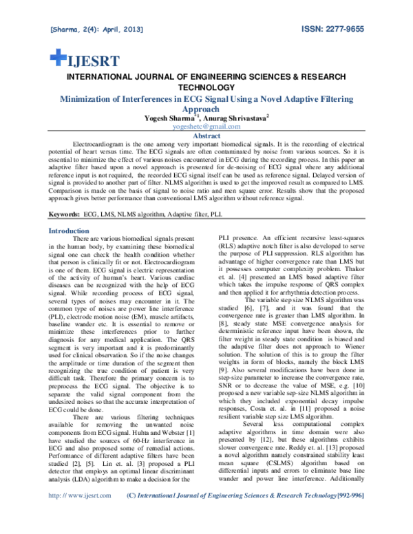 (PDF) Minimization of Interferences in ECG Signal Using a Novel ...
