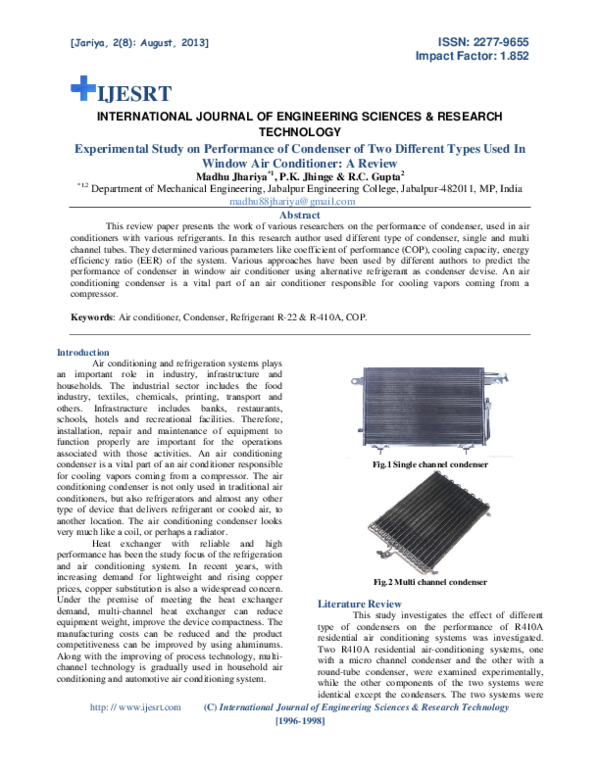(PDF) Experimental Study on Performance of Condenser of Two Different ...