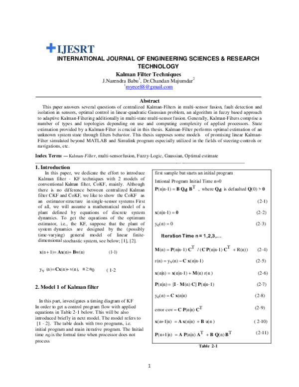 (PDF) Kalman Filter Techniques