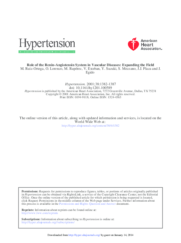 (PDF) Role of the Renin-Angiotensin System in Vascular Diseases ...